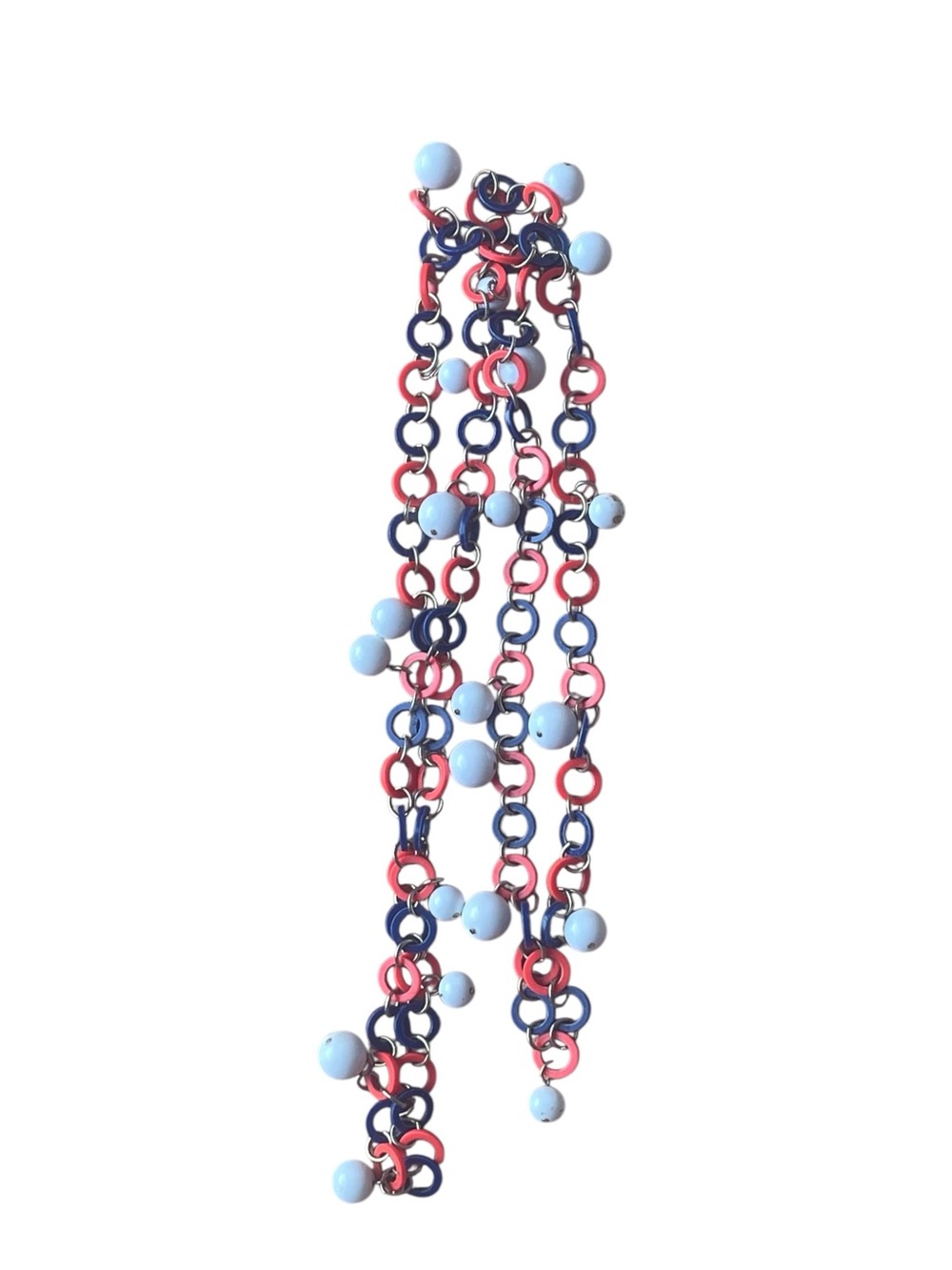 Vintage Red White & Blue Lucite Chain Link Beaded Necklace Mod Retro - Picture 7 of 7